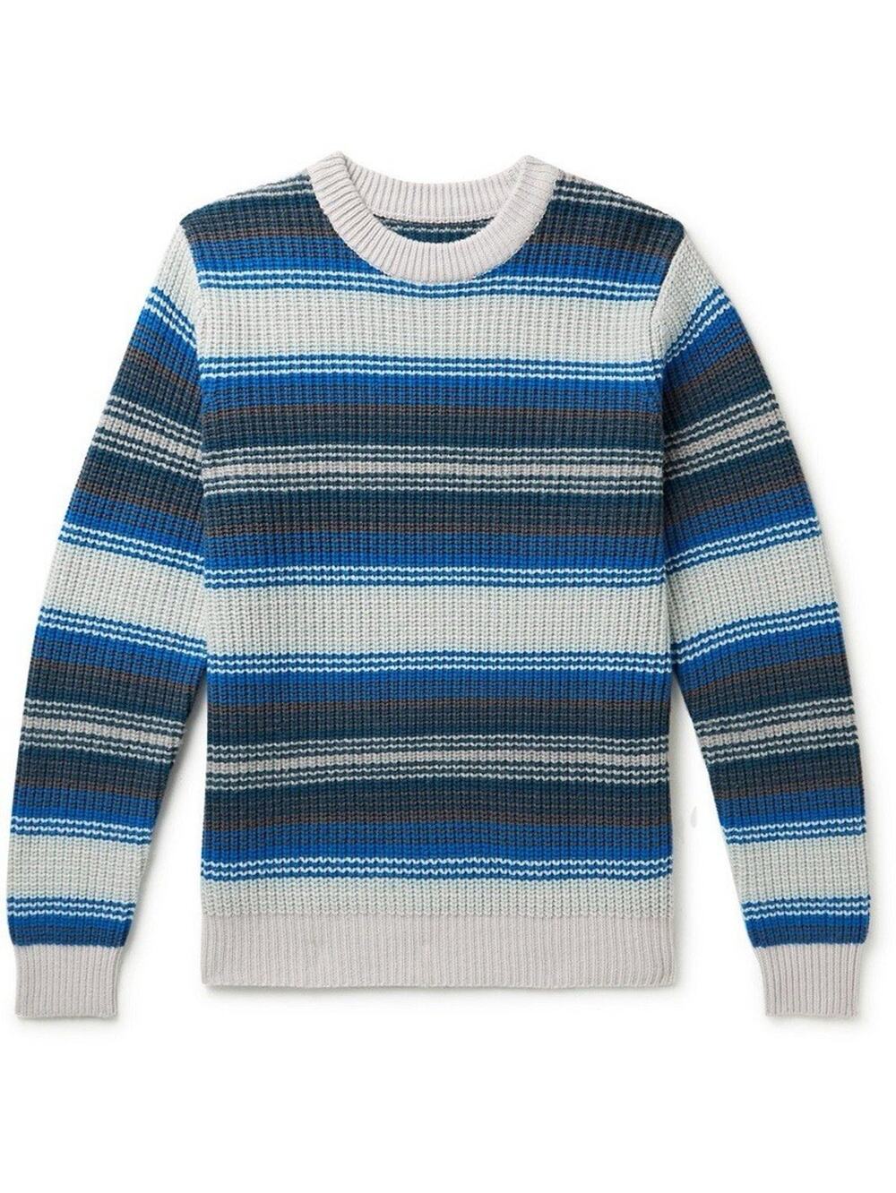 Outerknown Tradewinds Ribbed Striped Wool and Organic Cotton-Blend Sweater Blue